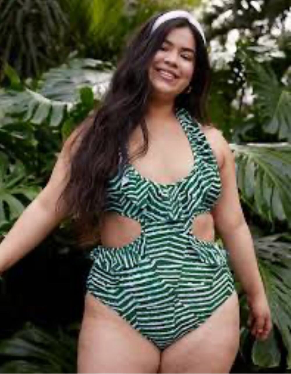 Aerie Halter Ruffle Striped One Piece Swimsuit Green Size XS